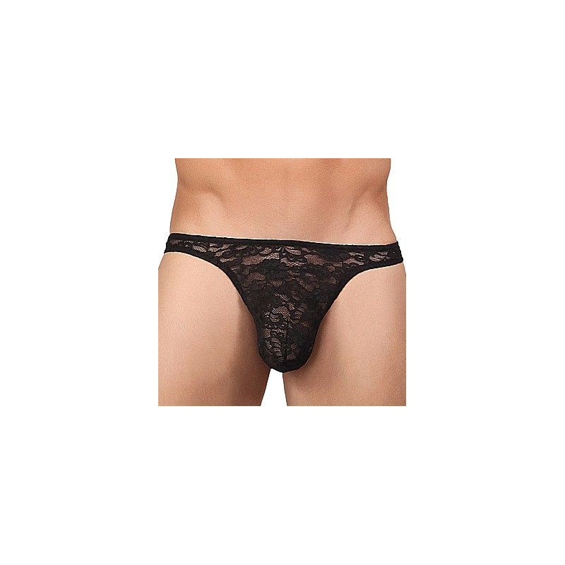 male power String Dentelle BONG THONG Noir